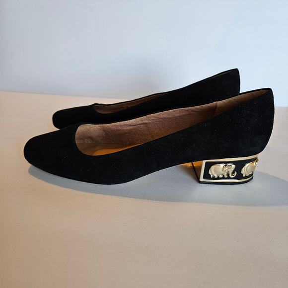 Nina Originals Black Velvet Pumps Gold Elephant Heel Detail Women's 9 Party Glam - Picture 4 of 12